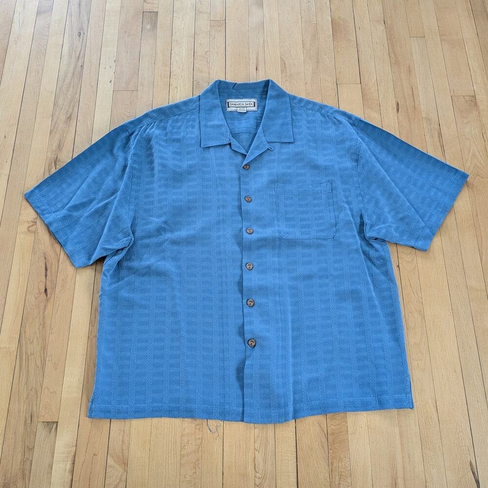 Jamaica Jaxx Silk Hawaiian Shirt Size 2XL XXL Blue Tropical Beach Vacation